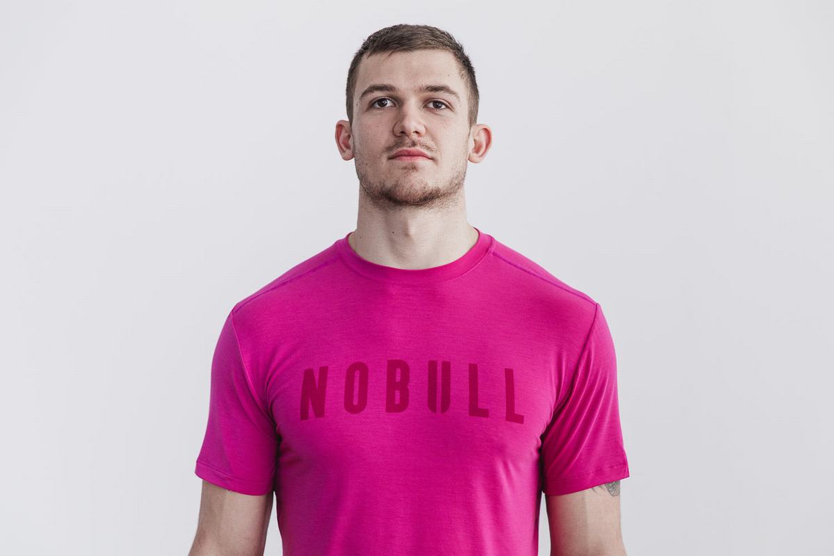 Nobull Men's T Shirts Pink | Australia (EA1935)